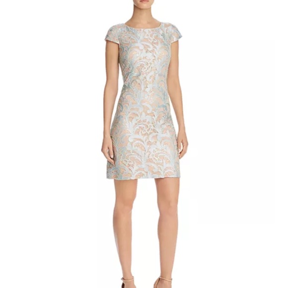 Eliza J Dresses & Skirts - Eliza J Floral Lace Sheath Dress Cap‎ Sleeve Light Blue Nude Lining Size 0